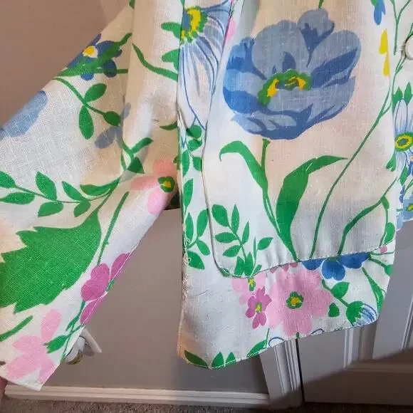 Vintage Floral Blazer Women Sz 14 White Pink Cottagecore Preppy Fairy 90s Easter - Picture 7 of 9